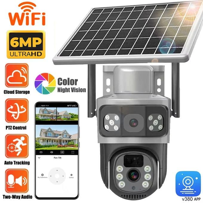 Caméra De Sécurité Wifi 1080P, Vision Nocturne IP PTZ Extérieure, Trois écrans Vidéo surveillance