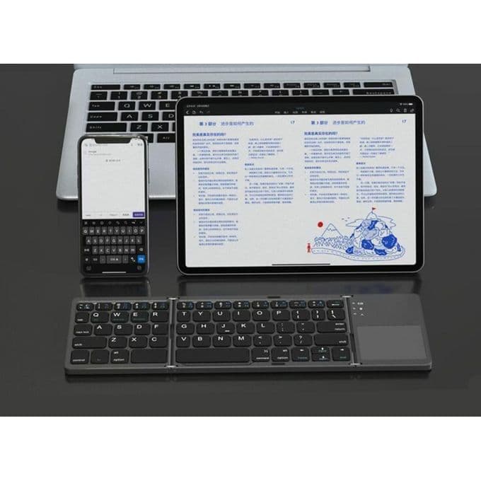 LM Foldable Wireless Keyboard, Slim Portable Keyboard with Touchpad for Windows/Android/iOS, Black